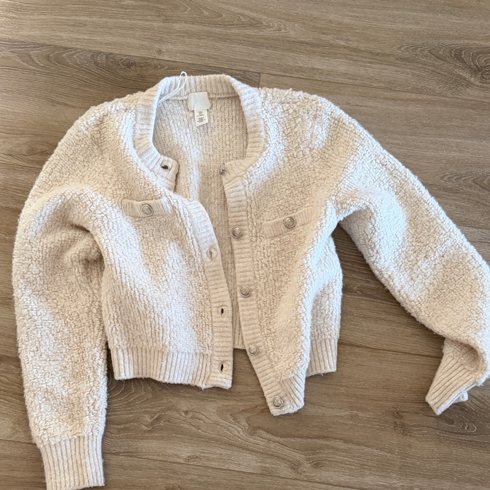 H&M Soft Knit Button-Up Cardigan - Light Beige